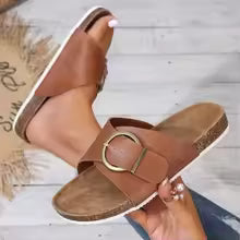 Avelina orthopedic sandals in beige, slip-on with adjustable ankle strap
