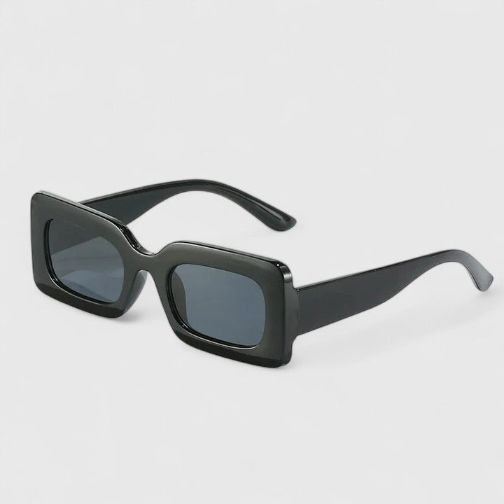 Elyanna sunglasses, black square frames with blue tinted lenses