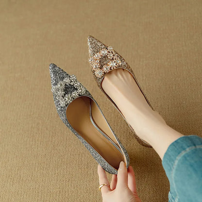 Gloria glitter pumps with pointed toe, silver and gold glitter, block heel