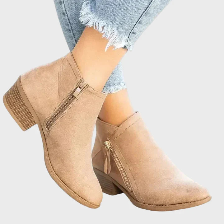 Maya orthopedic boots, beige ankle boots with side zipper and block heel