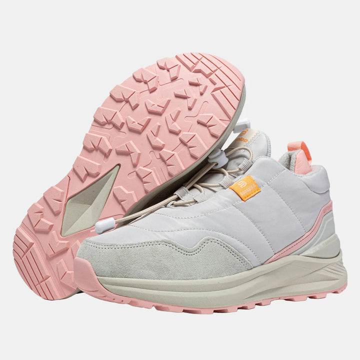 Calla waterproof plush sneakers in light pink and gray, with laces and treaded outsole