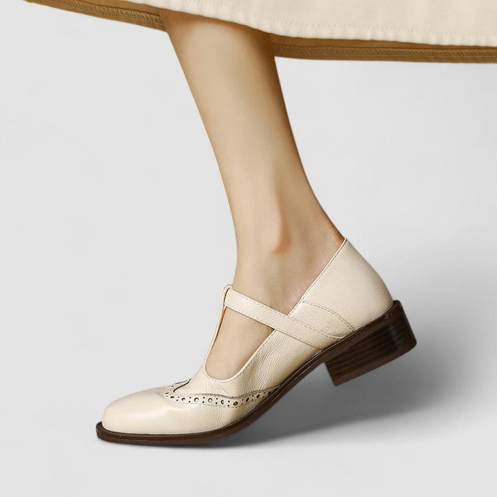 Orthopedic Mary Jane shoes, beige/cream with buckle strap and low block heel
