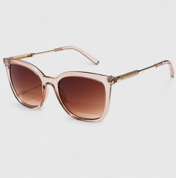 Cat-eye sunglasses with rose-gold frame and brown gradient lenses