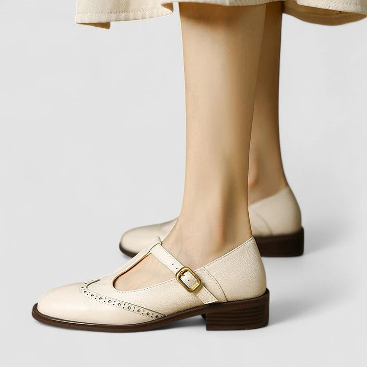 Orthopedic Mary Jane shoes, beige/cream leather look with buckle strap