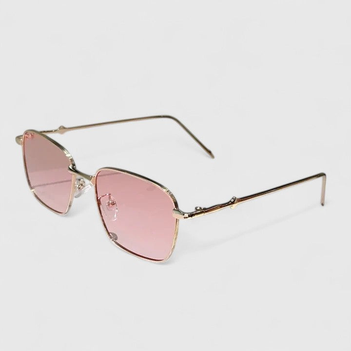 Raygynn sunglasses with pink-tinted lenses and gold metal frame