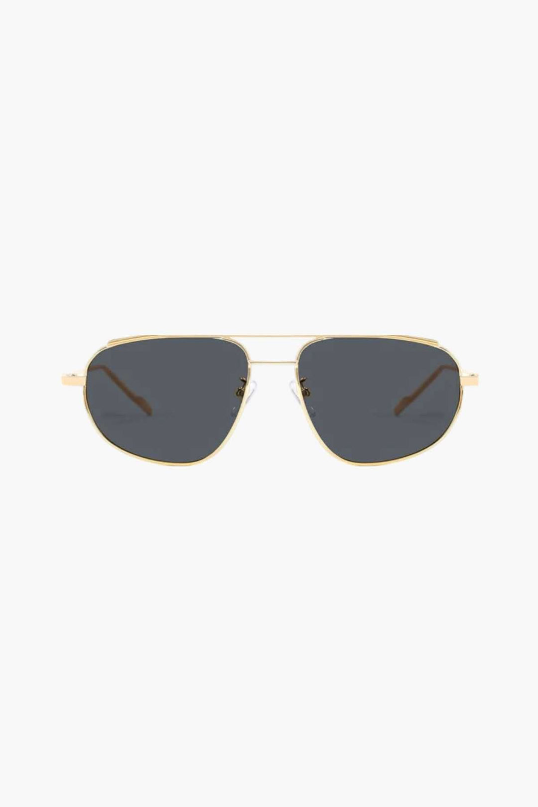 Gold-tone rectangular aviator sunglasses with dark gray lenses