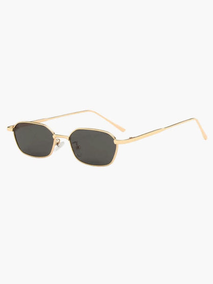 Gold-framed sunglasses with dark tinted lenses and black temples