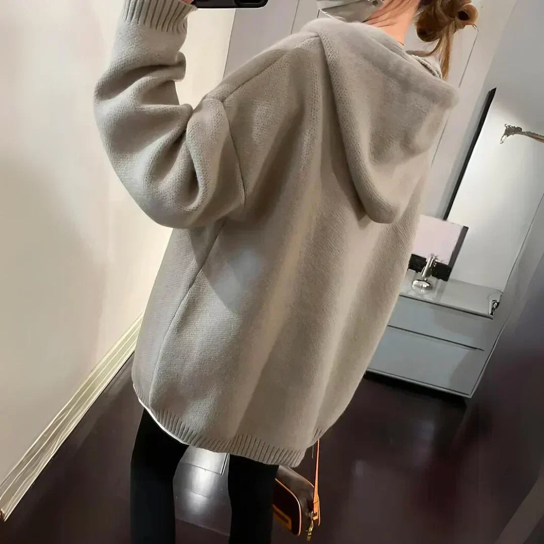 Khaki oversized hoodie back view with ribbed hem and long sleeves