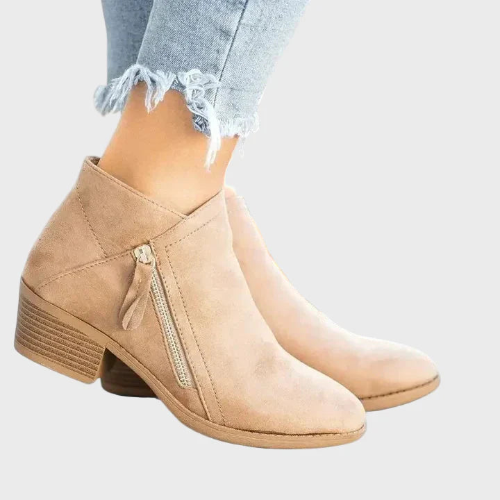 Maya orthopedic boots, beige ankle boots with side zipper and block heel