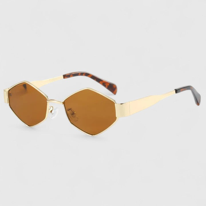 Gold-tone sunglasses with tortoise-look temples and amber lenses