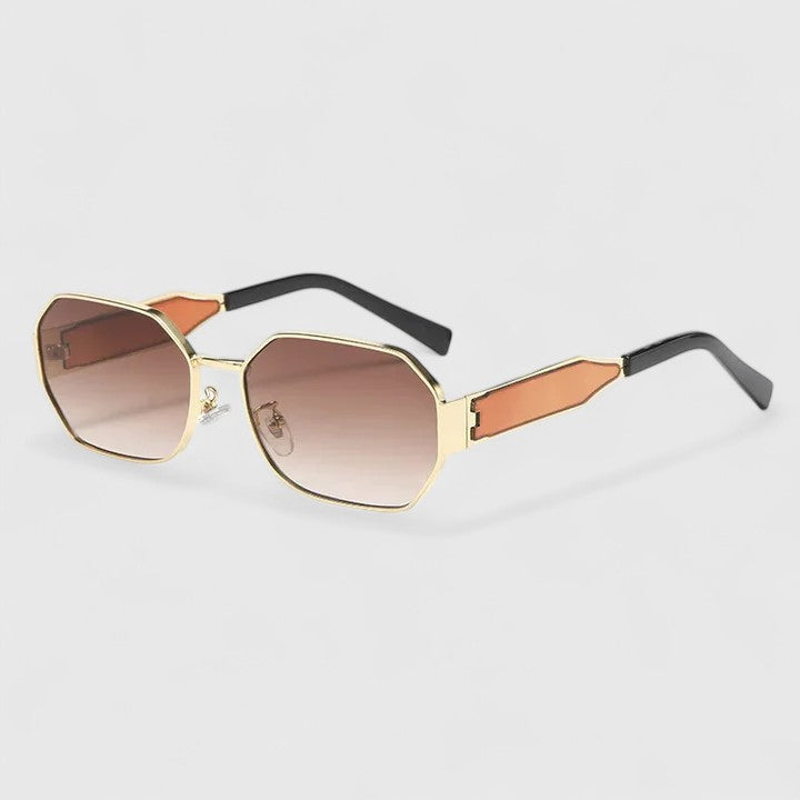 Jaylynne sunglasses with rose-tinted lenses and gold-tone frame, orange temple accents
