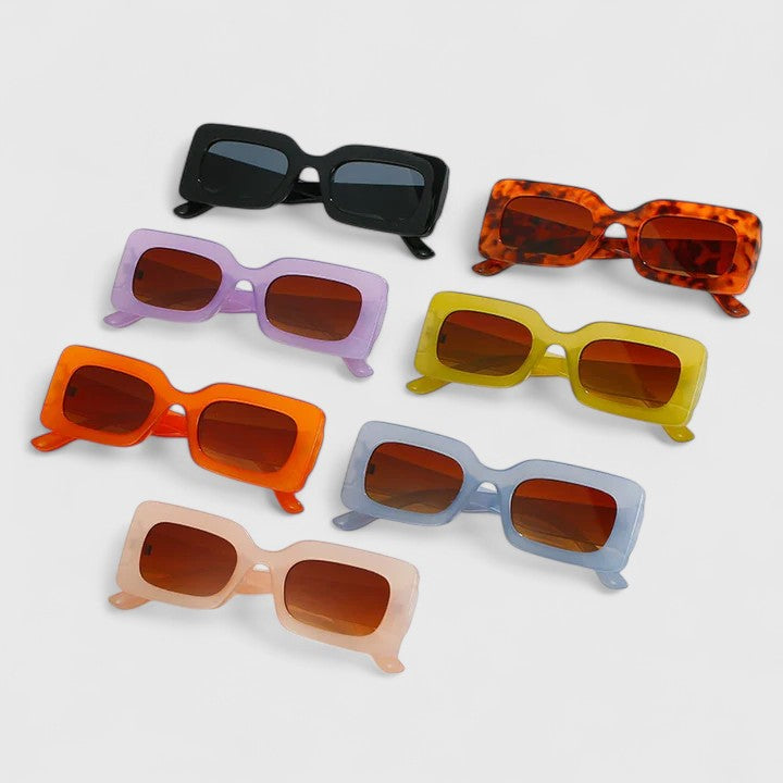 Elyanna sunglasses set, assorted colors with tinted lenses laid out