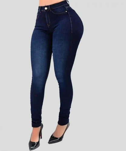 Stretch skinny jeans in dark blue wash, classic five-pocket and belt loops