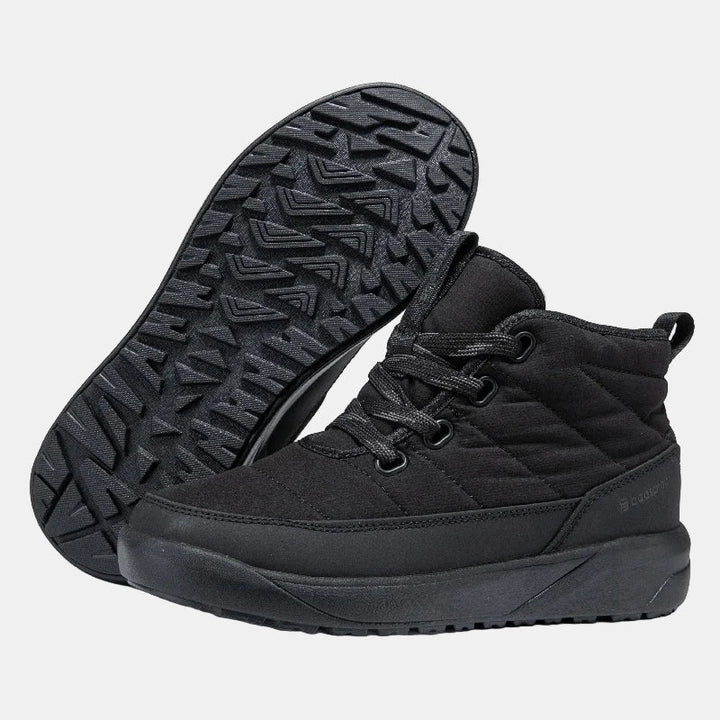 Black non-slip ankle boots with lace-up front and textured treaded outsole