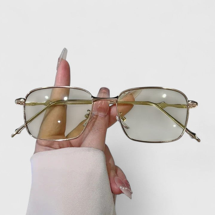 Gold-tone rectangular sunglasses with tinted lenses