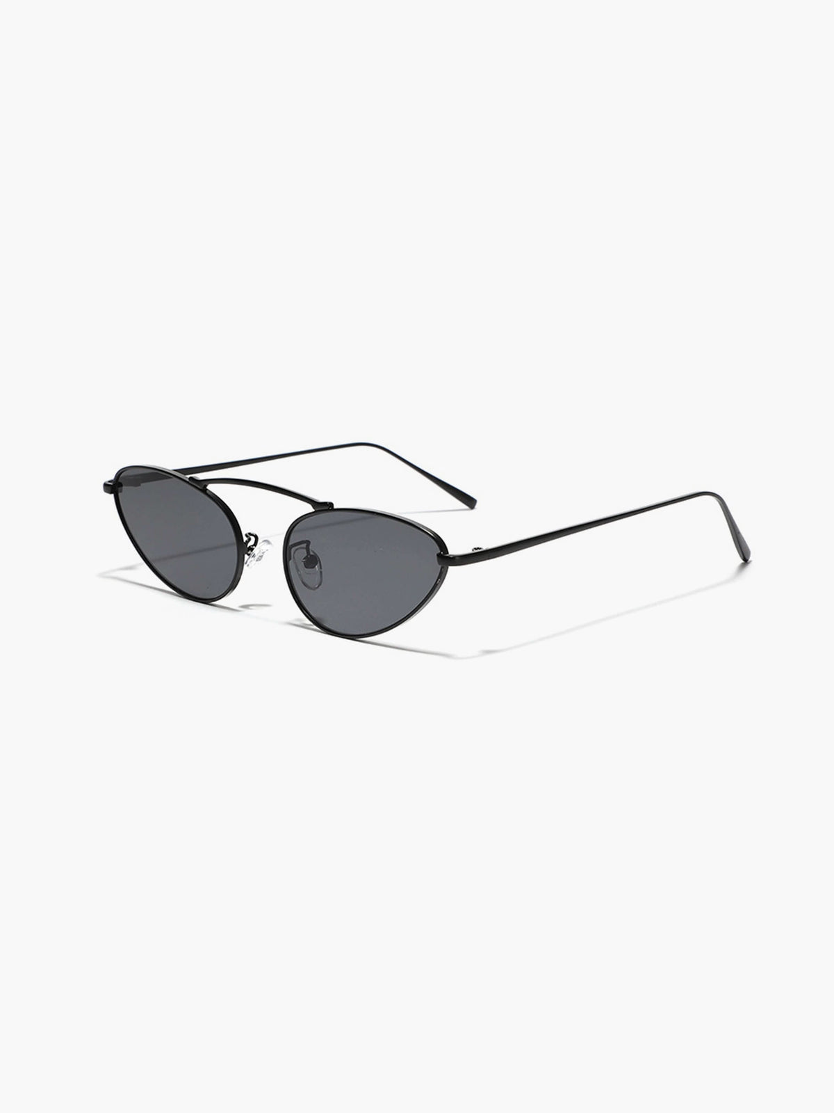 Black cat-eye sunglasses with dark lenses and slim temples