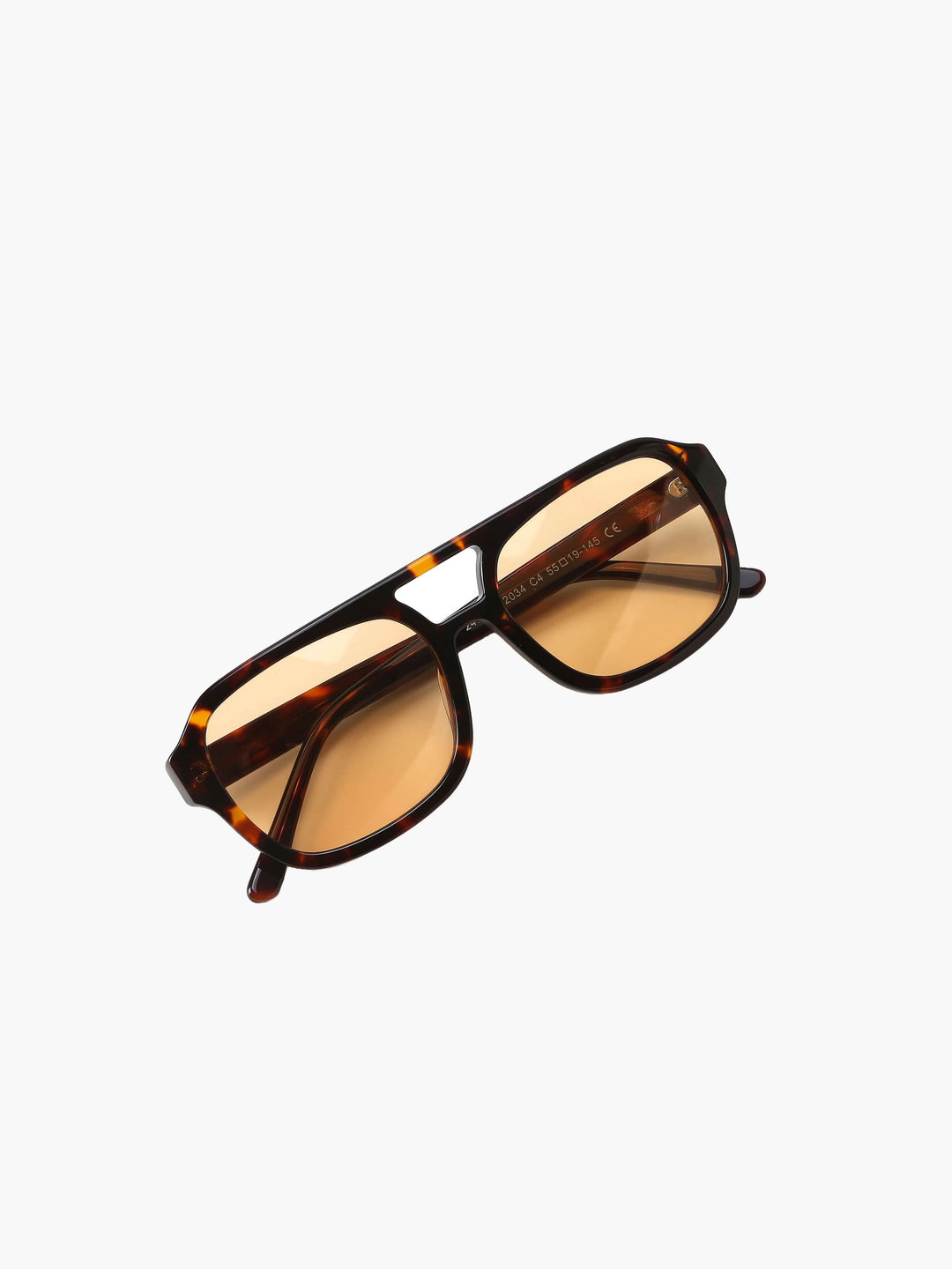 Black-accent tortoiseshell sunglasses with amber-tinted lenses and rectangular frames