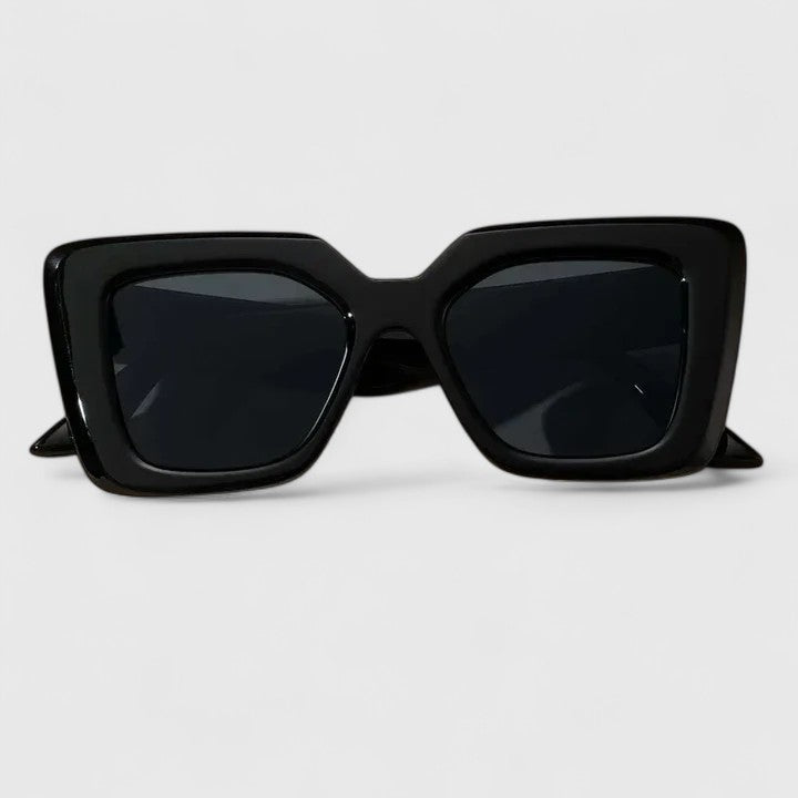 Black square sunglasses with dark tinted lenses and thick frame