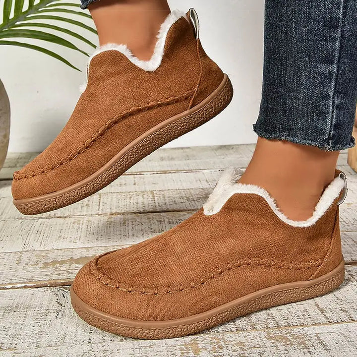 Rust-brown orthopedic slip-on slippers with plush lining and textured rubber sole
