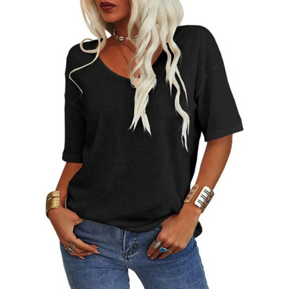 Loose lightweight minimalist T-shirt, black, short sleeves, scoop neck