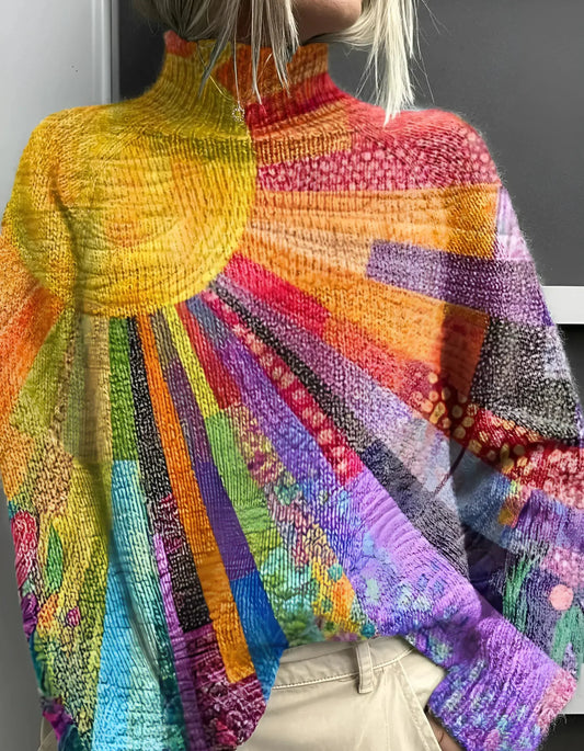 ZINNIA™ turtleneck sweater with rainbow stripe knit and ribbed collar