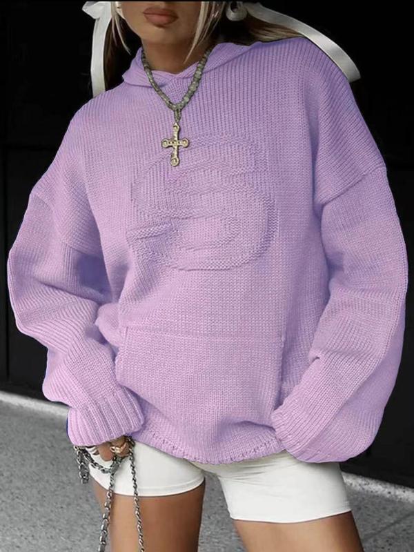 Lilac women's knit hoodie with drawstring hood and front kangaroo pocket.