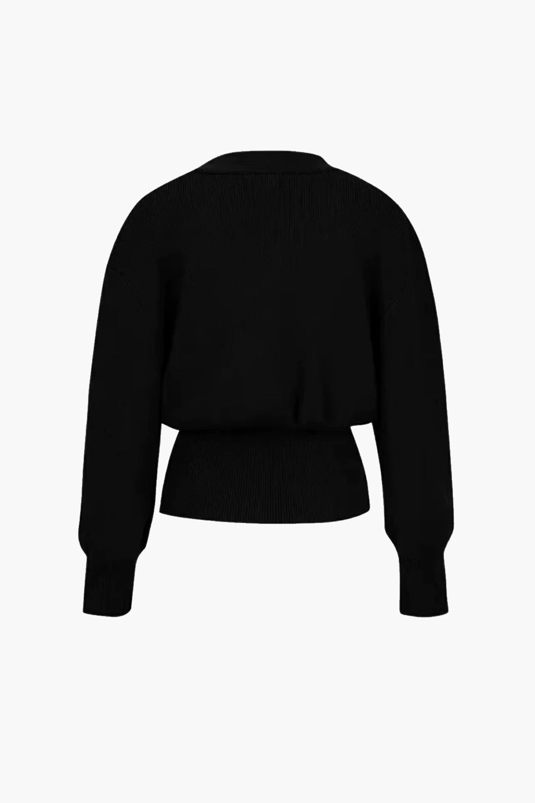 Black modern cardigan back, crew neck and ribbed hem, long sleeves