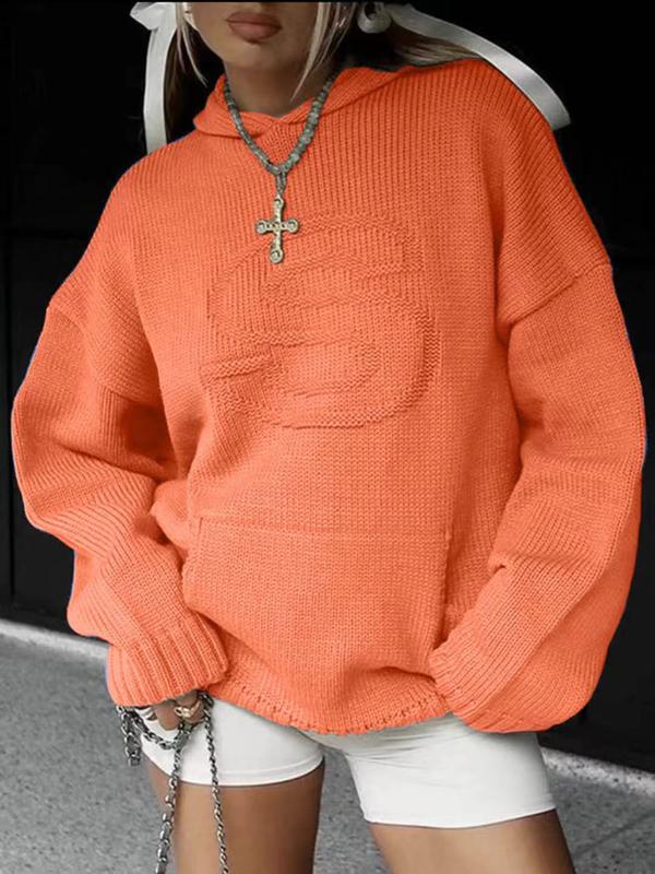 Rust orange women's knit hoodie with drawstring hood and front kangaroo pocket.