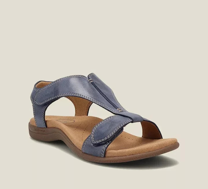 Navy blue orthopedic sandals with open toe and two straps