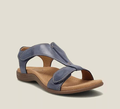 Navy blue orthopedic sandals with open toe and two straps