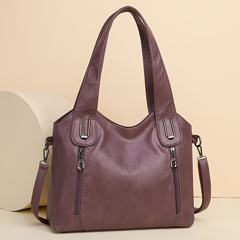 Lumi women’s classic tote bag in purple with dual handles, top zip, and side zip pockets