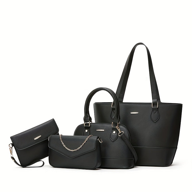 Mother and daughter bag set in black, includes large tote, mini shoulder, crossbody, and matching clutch