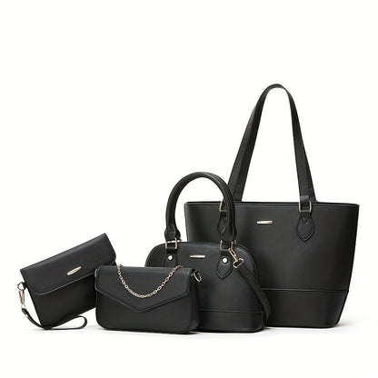 Mother and daughter bag set in black, includes large tote, mini shoulder, crossbody, and matching clutch