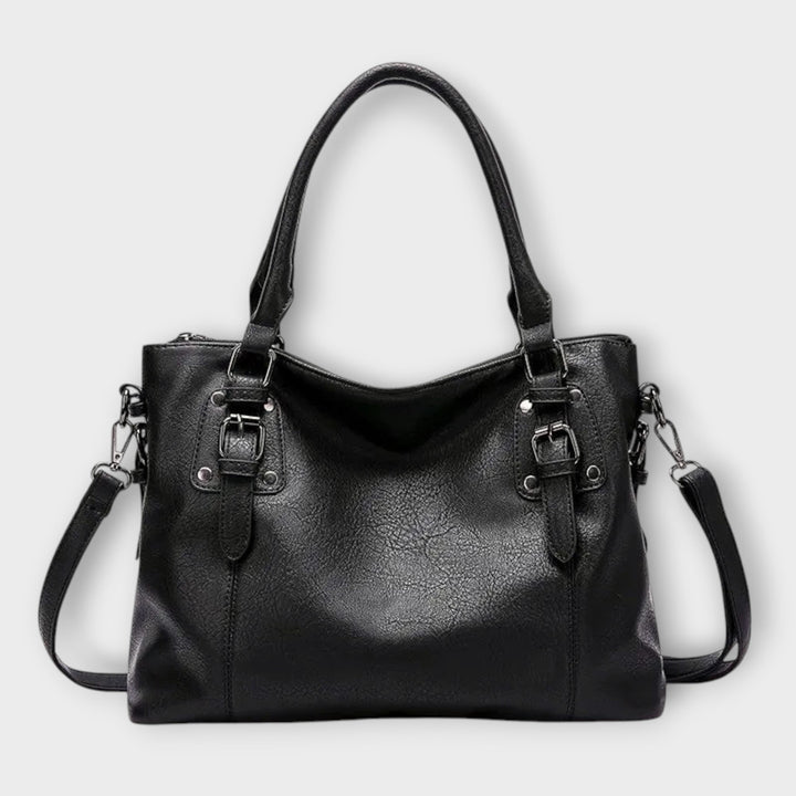 Mia elegant shoulder bag in black with double handles and adjustable crossbody strap