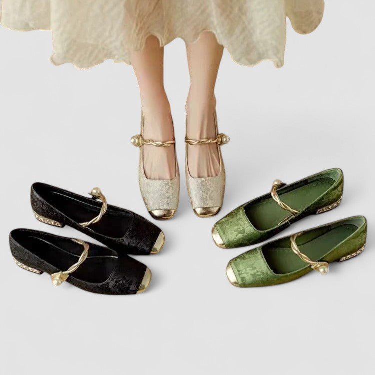 Orthopedic Mary Jane shoes set: green, black, and beige pairs with gold bows