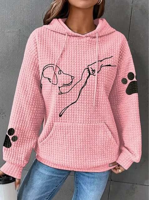 LAYLA™ Furry Friend Hoodie in pink with hood, drawstrings, front furry-friend graphic, paw sleeves