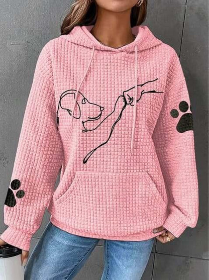 LAYLA™ Furry Friend Hoodie in pink with hood, drawstrings, front furry-friend graphic, paw sleeves