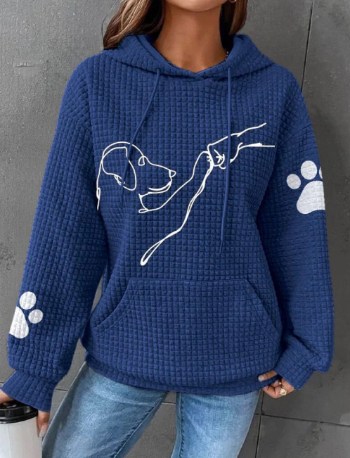 LAYLA™ Furry Friend Hoodie in blue with hood, drawstrings, front graphic, paw-print sleeves