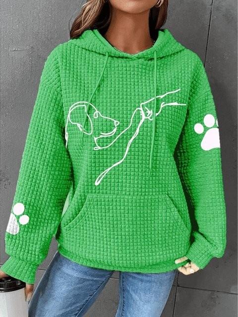 LAYLA™ Furry Friend Hoodie in green with hood, drawstrings, front graphic, paw-print sleeves