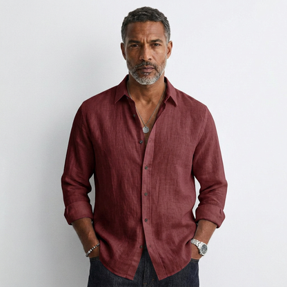 Men's button-up shirt, long sleeves, burgundy maroon