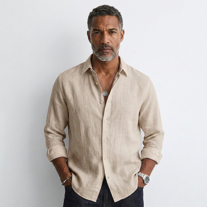 Henri breathable button-up shirt in beige, long sleeves, button front, collared