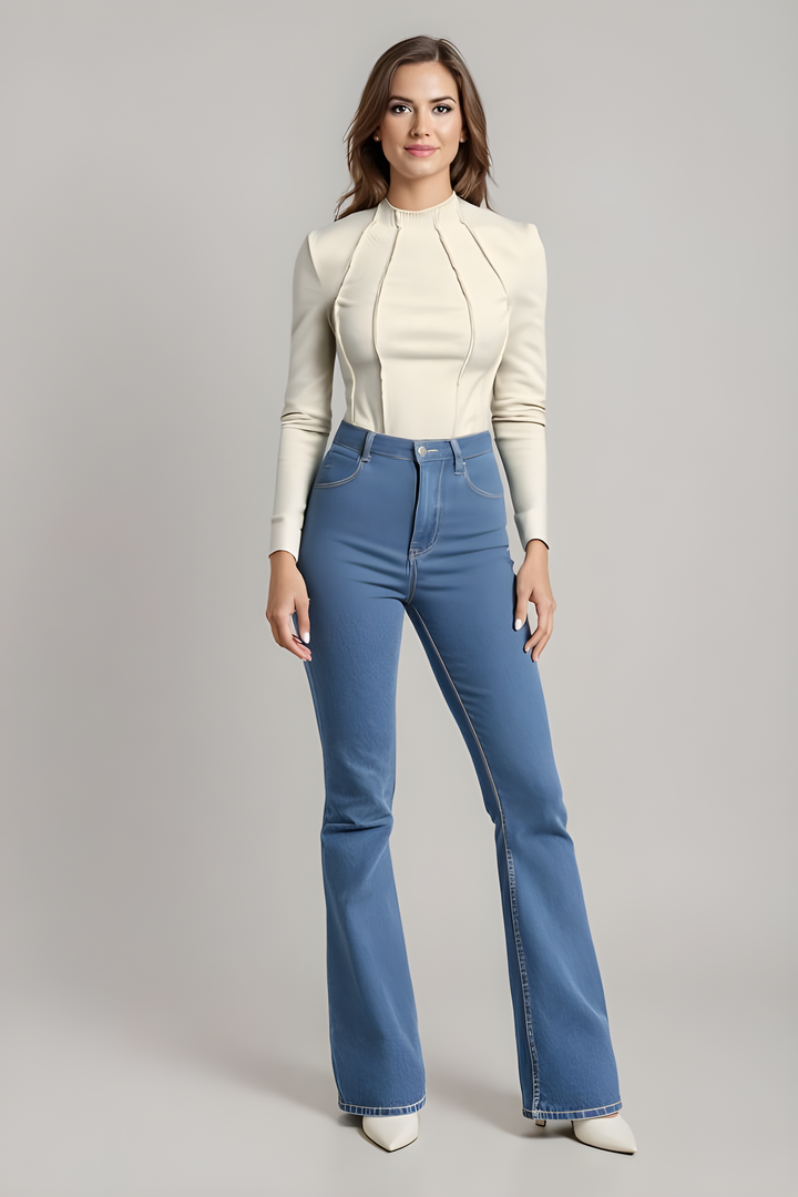 Women’s long sleeve ribbed top in cream with half-zip front
