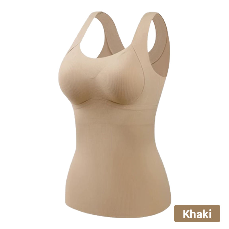 MAUDE™ women thermal padded tank top, khaki, sleeveless with contoured padded cups