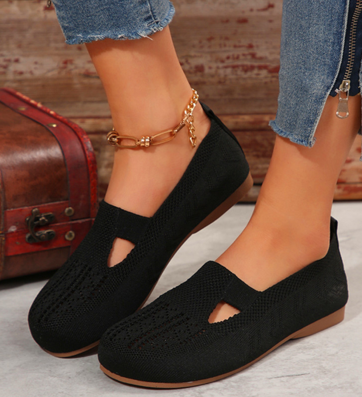 Fiona ergonomic sandals in black knit with cutout toe and ankle bracelet
