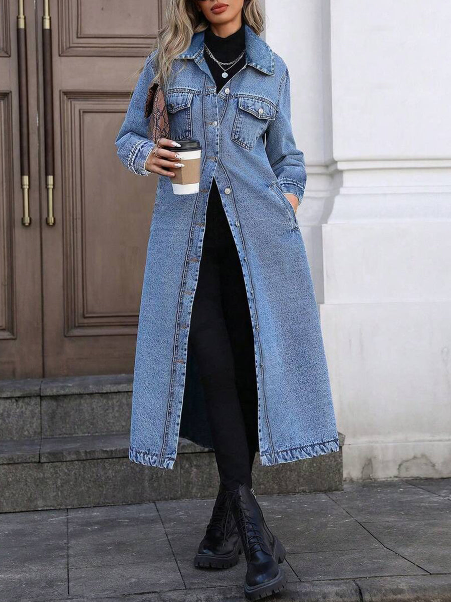 Maya | Stylish Long Denim Jacket Lawrence Toronto