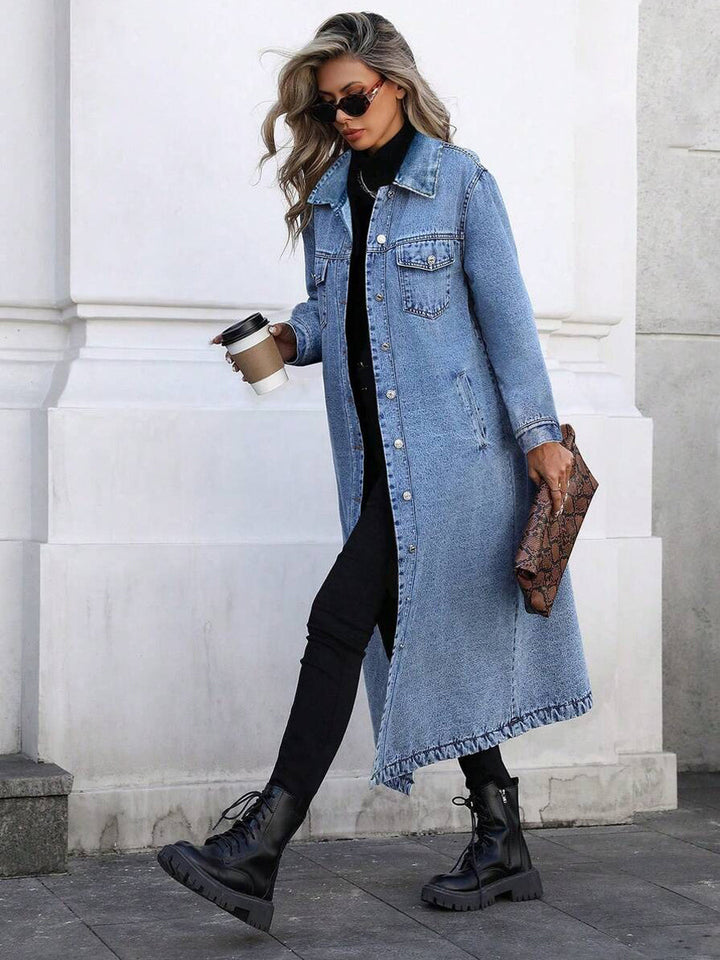 Maya | Stylish Long Denim Jacket Lawrence Toronto