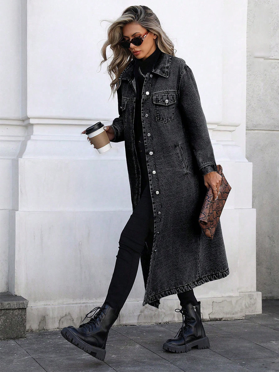 Maya | Stylish Long Denim Jacket Lawrence Toronto
