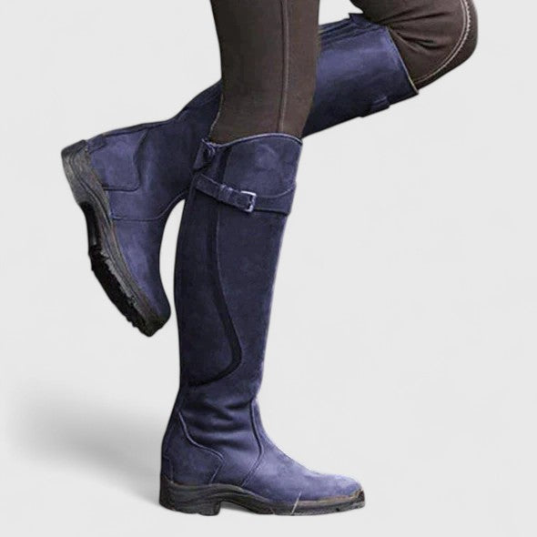 Blue orthopedic boots with adjustable buckle strap
