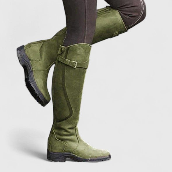 Green orthopedic boots with adjustable buckle strap